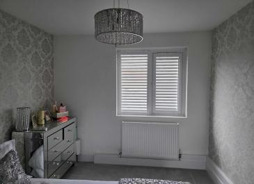 grey bedroom shutters